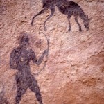 Site de Sefar (Tassili N'Ajjer, Algérie) / Peinture rupestre / Archer et chien sloughi (détail) / 46N-P57-002 