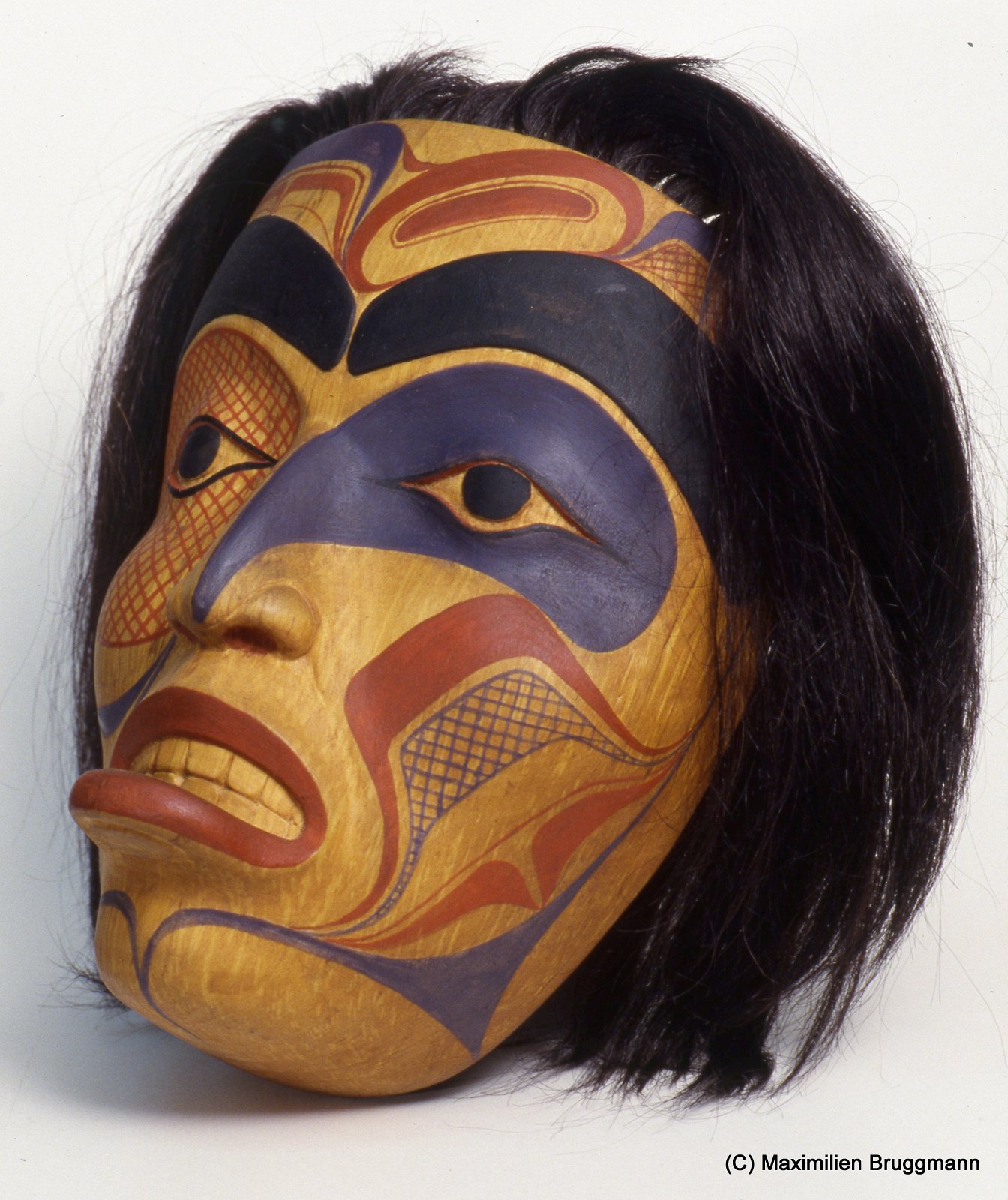 "Women mask with lip plug and tatoos." Bill Reid, Haida. (22cm, MOA)