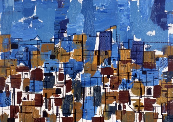 La ville bleue / Acrylique sur bois / 1999